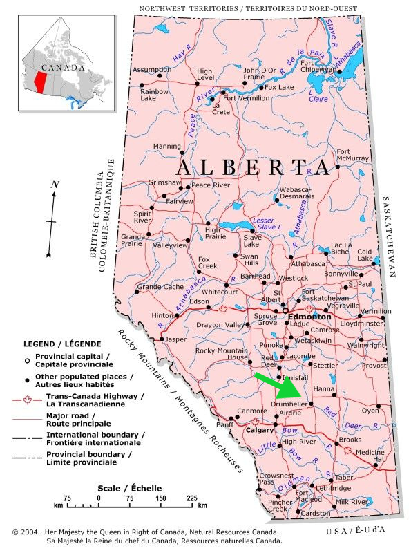 Map of Alberta - hoodoos and badlands area shown