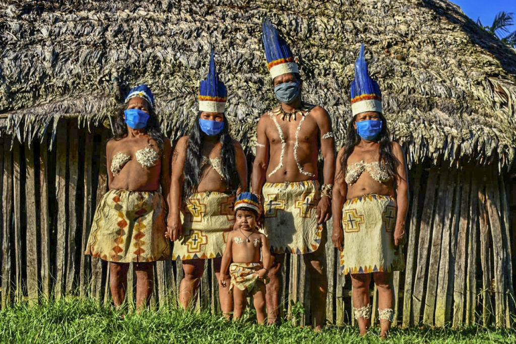 Amazon family with protective masks