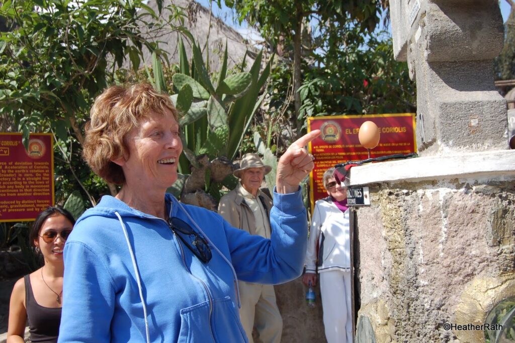 Heather balancing an egg at the equator