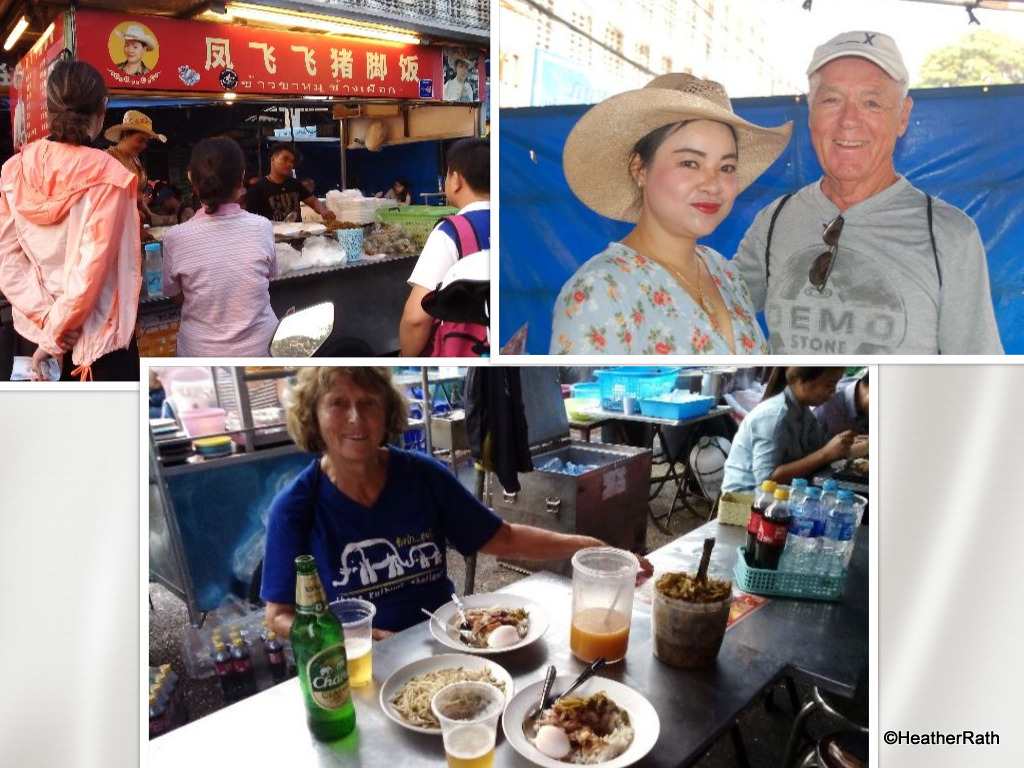photo gallery of night market booth of Cowboy Hat Lady and us eating her famous dish