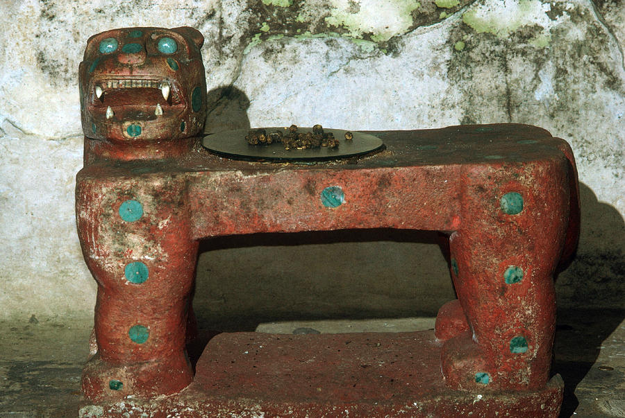 Red Jaguar throne embellished with precious stones inside the 2nd pyramid