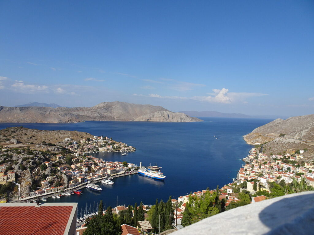 View of the harbour of Symi Island Greece