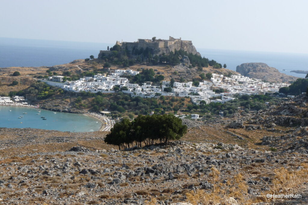 View of the town of Lindos and the fortification of the Knights Hostpitaller.