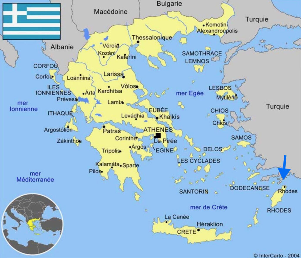 map of Greece showing Rhodes