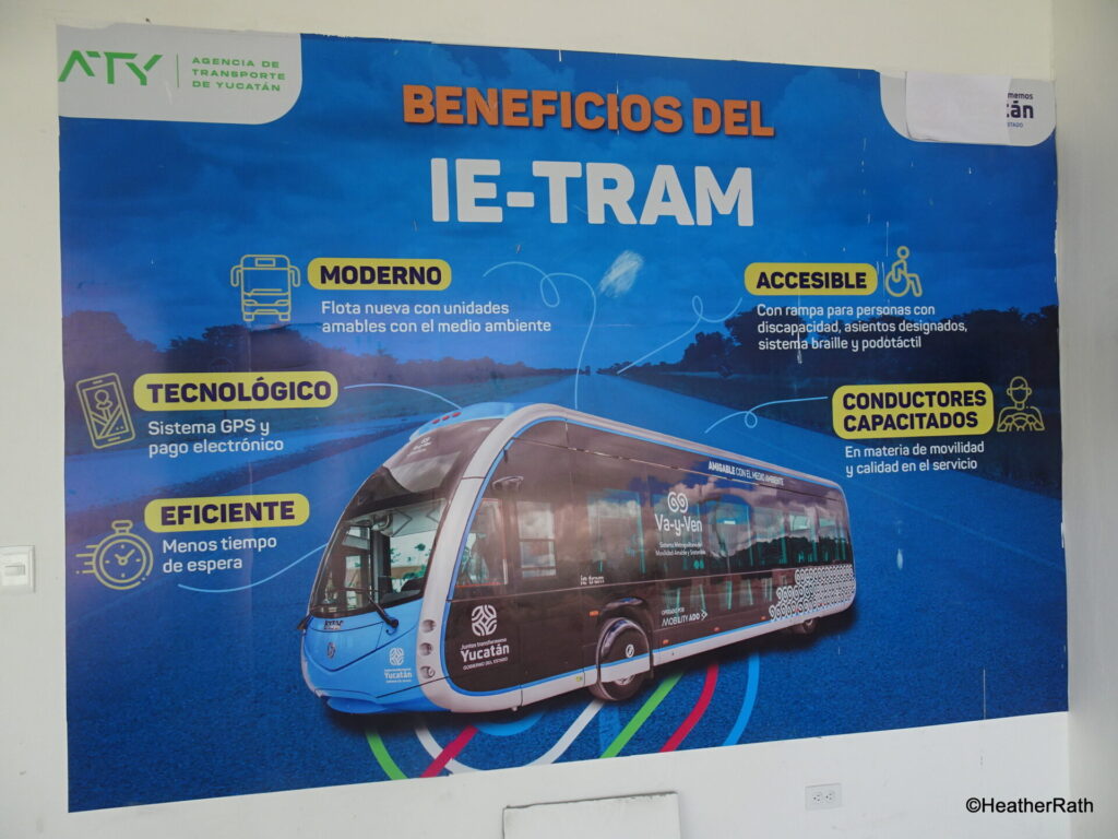 photo of the poster describing the electric IE trams/buses with service throughout Merida