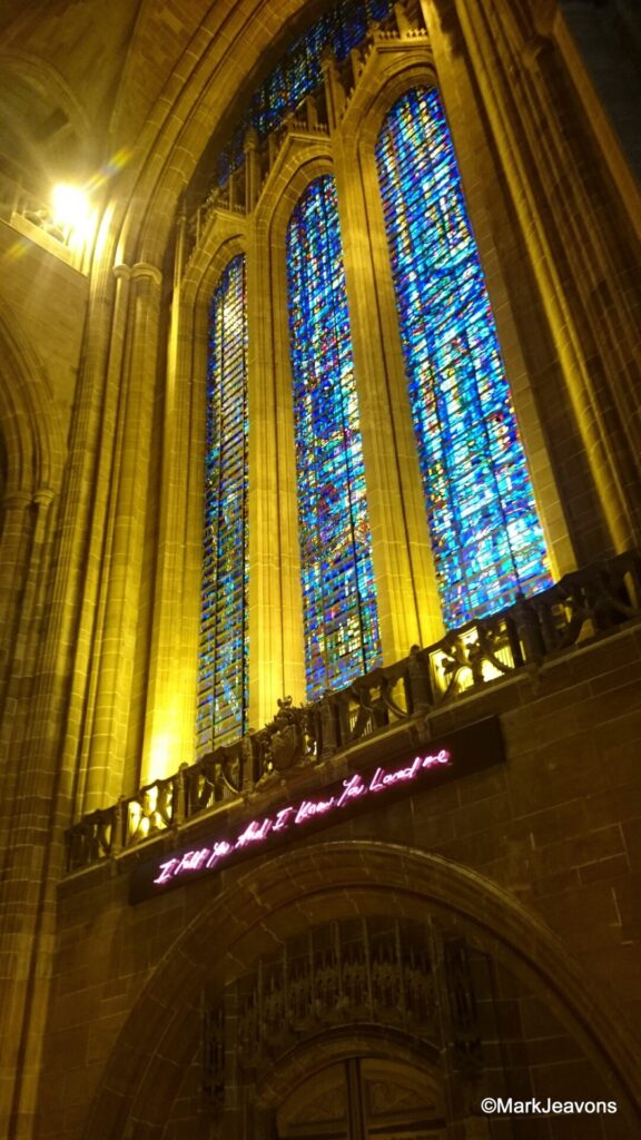 stained glass window inside the Liverpool Cathedral
