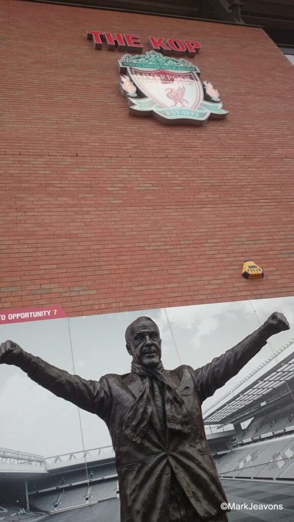 the statue of Bill Shankly former manager of the famous Liverpool FC as it stands outside of Anfield Stadium