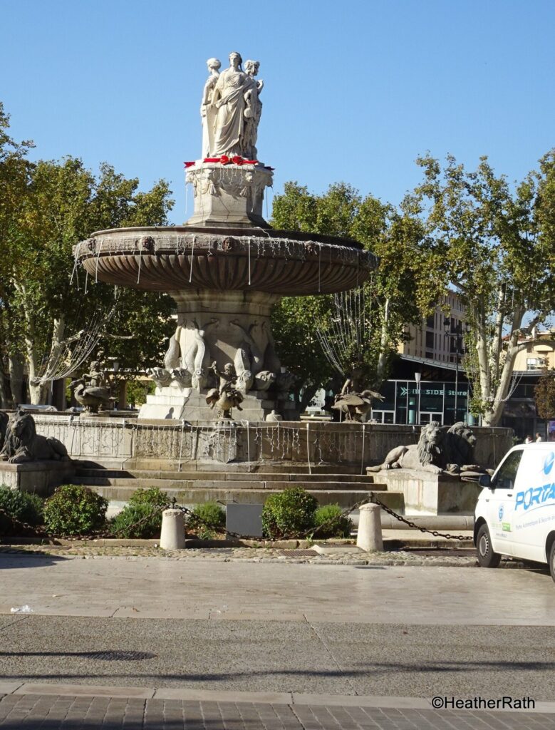 La Rotonde, the main fountain in the centre of Aix en Provence. The start of how to spend a day in Aix en Provence