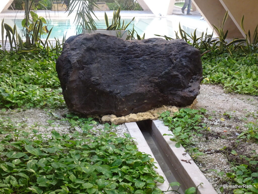 a meteorite on dIsplay in the Meteorite Museum in Progreso Yucatan