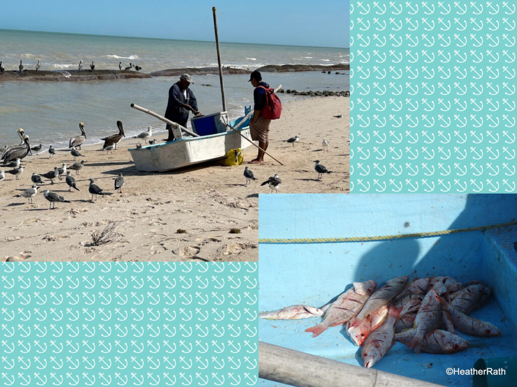 Fisherman selling his catch of fresh fish from the shore