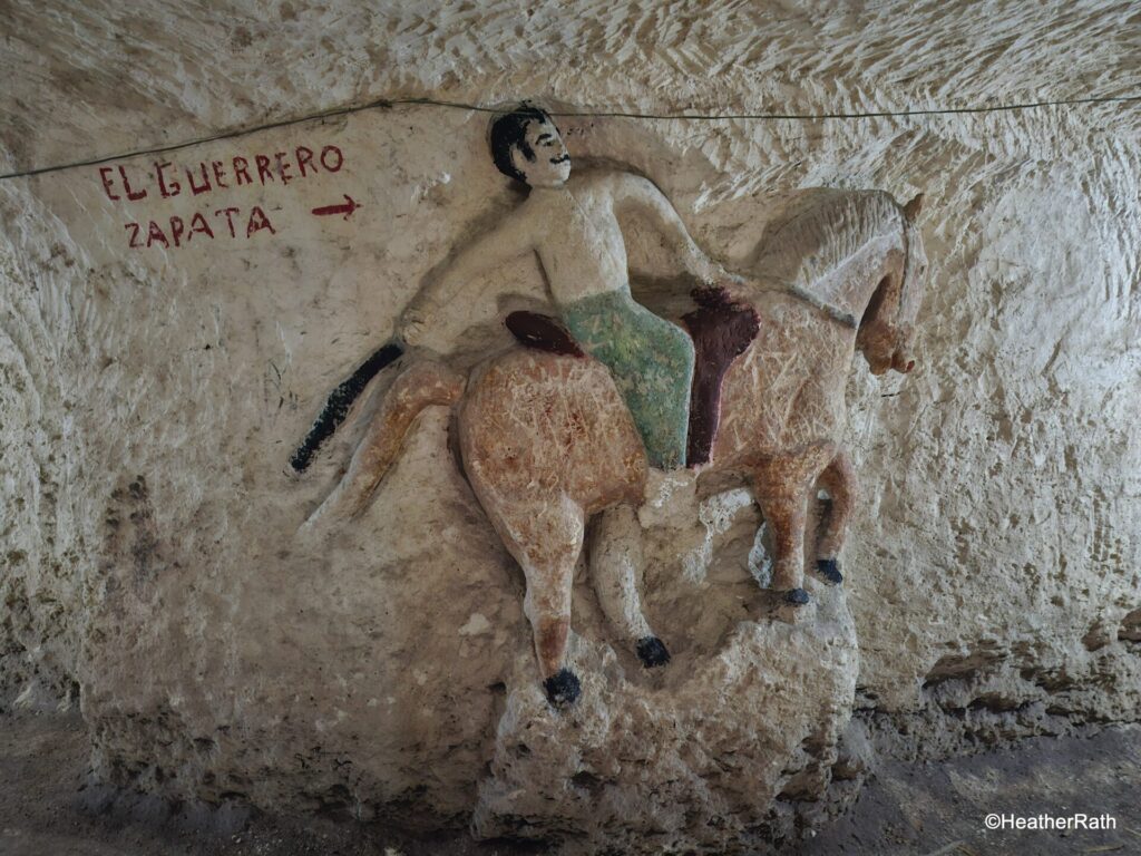 pic of a carving in the underground grotto in Tizimin - the warroir Zapata