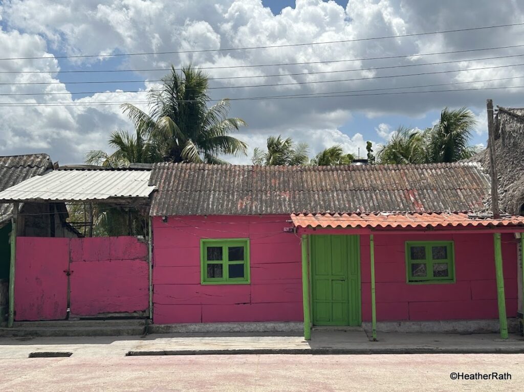 a pic of one of the colourful (pink and Green) houses over 100 years old in San Felipe