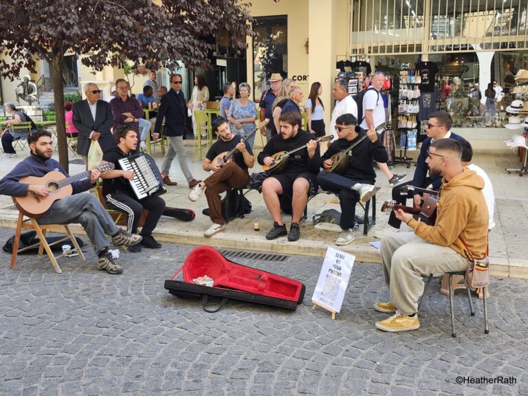 pic of a group of 8 Greek street musicians