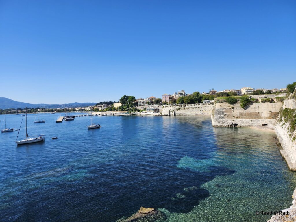 view from the old fortress to the Bay of Garitsas and Old Town Corfu