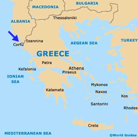 Map of Greece showing Corfu