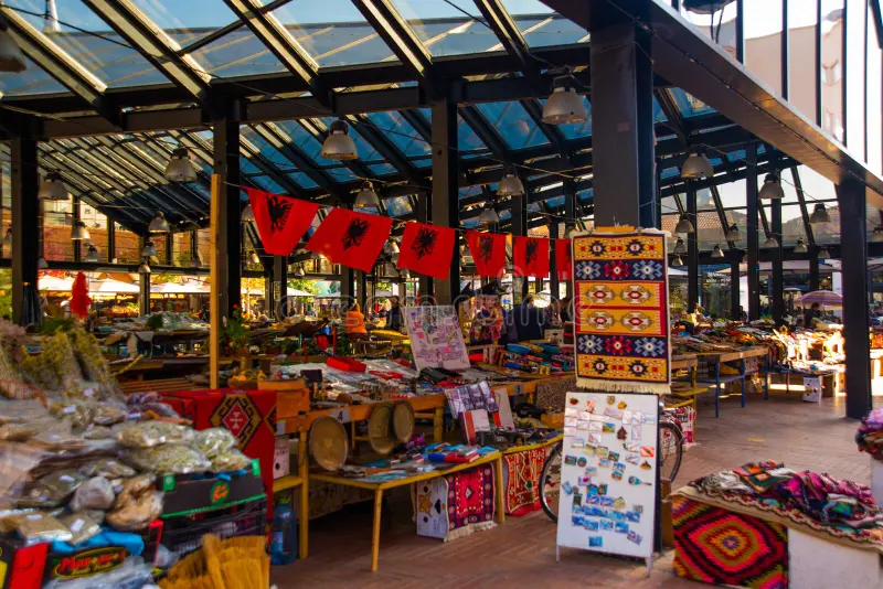 pic of the inside of the New Bazaar in Tirana Albania