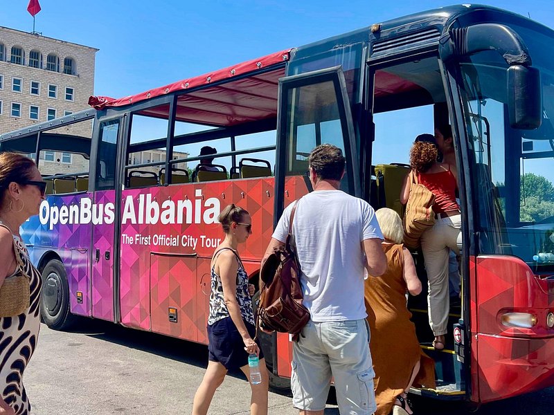 pic of the Open Bus for a tour of Tirana Albania